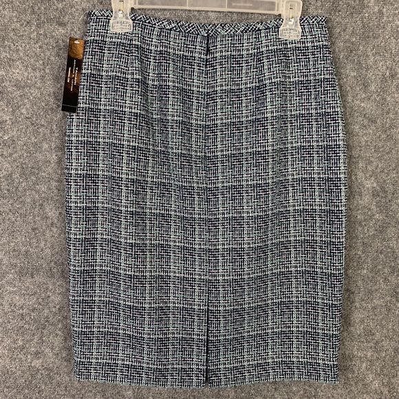 Tahari Woven Skirt NWT Size 6 Navy Cabana Multi-Color Kick Pleat Zip Back - Picture 5 of 11